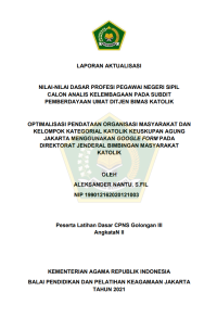 Image of OPTIMALISASI PENDATAAN ORGANISASI MASYARAKAT DAN KELOMPOK KATEGORIAL KATOLIK KEUSKUPAN AGUNG JAKARTA MENGGUNAKAN GOOGLE FORM PADA DIREKTORAT JENDERAL BIMBINGAN MASYARAKAT KATOLIK