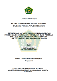 Image of OPTIMALISASI LAYANAN USULAN KENAIKAN JABATAN FUNGSIONAL DOSEN MELALUI PENYUSUNAN BUKU PEDOMAN PADA SUB BAGIAN KEPEGAWAIAN DAN HUKUM UIN SULTAN MAULANA HASANUDDIN BANTEN