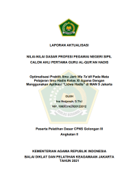 Image of Optimalisasi Praktik Ilmu Jarh Wa Ta’dil Pada Mata Pelajaran Ilmu Hadis Kelas XI Agama Dengan Menggunakan Aplikasi “Lidwa Hadis” di MAN 9 Jakarta