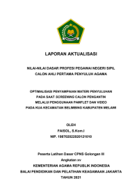 Image of OPTIMALISASI PENYAMPAIAN MATERI PENYULUHAN PADA SAAT SCREENING CALON PENGANTIN MELALUI PENGGUNAAN PAMFLET DAN VIDEO PADA KUA KECAMATAN BELIMBING KABUPATEN MELAWI