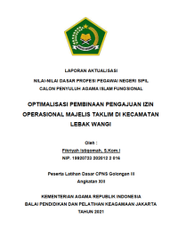 Image of OPTIMALISASI PEMBINAAN PENGAJUAN IZIN OPERASIONAL MAJELIS TAKLIM DI KECAMATAN LEBAK WANGI