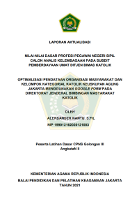 OPTIMALISASI PENDATAAN ORGANISASI MASYARAKAT DAN KELOMPOK KATEGORIAL KATOLIK KEUSKUPAN AGUNG JAKARTA MENGGUNAKAN GOOGLE FORM PADA DIREKTORAT JENDERAL BIMBINGAN MASYARAKAT KATOLIK