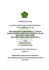 IMPLEMENTASI FAHM MAQRU’ AL-TURATS PROGRAM STUDI AQIDAH DAN FILSAFAT ISLAM FAKULTAS USHULUDDIN UIN SYARIF HIDAYATULLAH JAKARTA