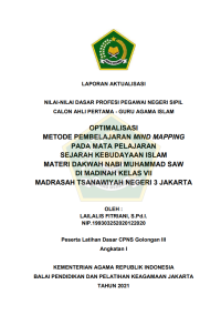 OPTIMALISASI METODE PEMBELAJARAN MIND MAPPING PADA MATA PELAJARAN SEJARAH KEBUDAYAAN ISLAM MATERI DAKWAH NABI MUHAMMAD SAW DI MADINAH KELAS VII MADRASAH TSANAWIYAH NEGERI 3 JAKARTA