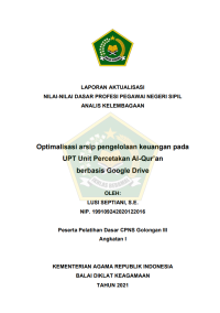 Optimalisasi arsip pengelolaan keuangan pada UPT Unit Percetakan Al-Qur’an berbasis Google Drive