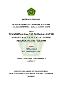 Image of PENINGKATAN KUALITAS BACAAN AL- QUR’AN SISWA KELAS 8 E, F, G, H MTsN 1 SERANG MENGGUNAKAN METODE UMMI