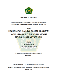 PENINGKATAN KUALITAS BACAAN AL- QUR’AN SISWA KELAS 8 E, F, G, H MTsN 1 SERANG MENGGUNAKAN METODE UMMI