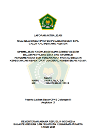 Image of OPTIMALISASI KNOWLEDGE MANAGEMENT SYSTEM DALAM PENYAJIAN DATA DAN INFORMASI PENGEMBANGAN SDM PENGAWASAN PADA SUBBAGIAN KEPEGAWAIAN INSPEKTORAT JENDERAL KEMENTERIAN AGAMA