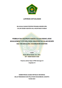 PEMBUATAN PEDOMAN PENGELOLAAN RISIKO (RISK MANAGEMENT SYSTEM) PADA UNIVERSITAS ISLAM NEGERI SULTAN MAULANA HASANUDDIN BANTEN