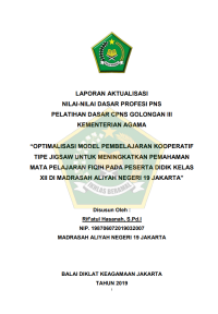 Image of OPTIMALISASI MODEL PEMBELAJARAN KOOPERATIF TIPE JIGSAW UNTUK MENINGKATKAN PEMAHAMAN MATA PELAJARAN FIQIH PADA PESERTA DIDIK KELAS XII DI MADRASAH ALIYAH NEGERI 19 JAKARTA