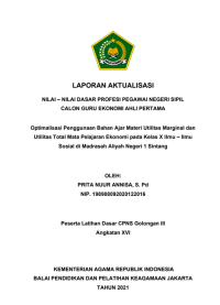 Optimalisasi Penggunaan Bahan Ajar Materi Utilitas Marginal dan Utilitas Total Mata Pelajaran Ekonomi pada Kelas X Ilmu – Ilmu  Sosial di Madrasah Aliyah Negeri 1 Sintang