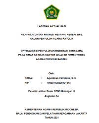 OPTIMALISASI PENYULUHAN MODERASI BERAGAMA PADA BIMAS KATOLIK KANTOR WILAYAH KEMENTERIAN AGAMA PROVINSI BANTEN