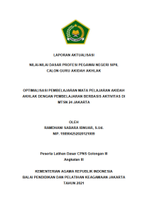 OPTIMALISASI PEMBELAJARAN MATA PELAJARAN AKIDAH AKHLAK DENGAN PEMBELAJARAN BERBASIS AKTIVITAS DI MTSN 24 JAKARTA