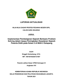 Implementasi Pembelajaran Sejarah Berbasis Problem Solving dalam Upaya Peningkatan Kesadaran Sejarah Peserta Didik pada Kelas X di MAN 2 Ketapang