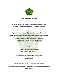 Image of Optimalisasi Media E-poster Berbasis Website Pada Kompetensi Dasar Mencegah Pergaulan Bebas Mata Pelajaran Qur’an Hadis Kelas XI Madrasah Aliyah Negeri 9 Jakarta