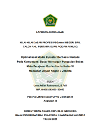 Optimalisasi Media E-poster Berbasis Website Pada Kompetensi Dasar Mencegah Pergaulan Bebas Mata Pelajaran Qur’an Hadis Kelas XI Madrasah Aliyah Negeri 9 Jakarta