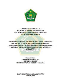 Image of PENERAPAN MODEL PEMBELAJARAN ROLE PLAYING DALAM MATA PELAJARAN BAHASA INDONESIA DENGAN MEMBUAT SOSIODRAMA PADA MATERI TEKS ANEKDOT KELAS X MADRASAH ALIYAH NEGERI 6 JAKARTA
